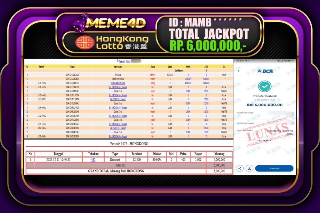 Bukti Jp MEME4D Togel Online 12 DESEMBER 2024