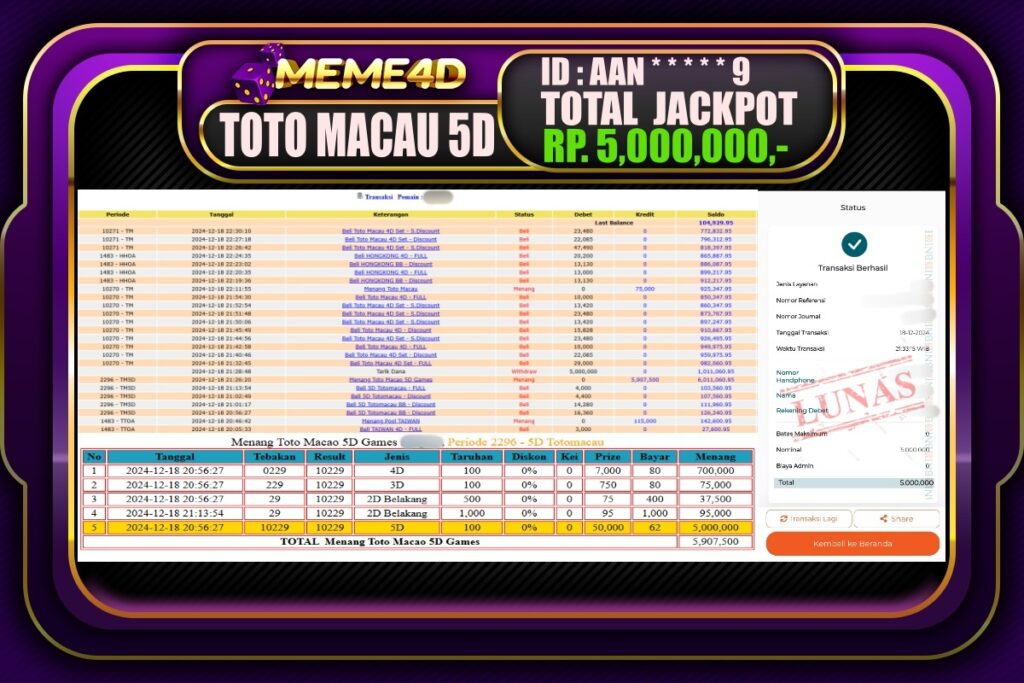 Bukti Jp MEME4D Togel Online 19 DESEMBER 2024