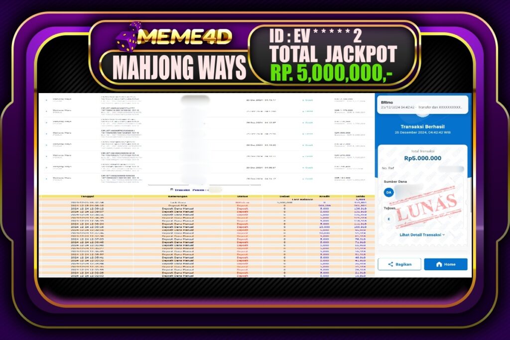 Bukti Jp MEME4D Slot Online 25 DESEMBER 2024