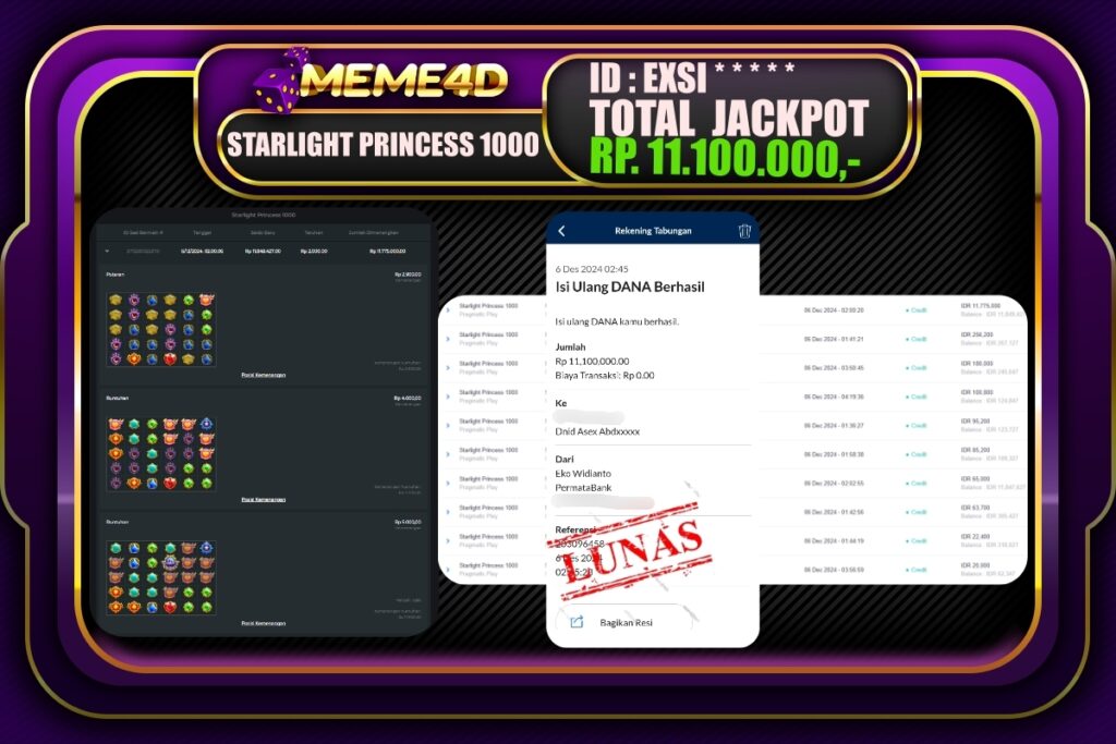 Bukti Jp MEME4D Slot Online 06 DECEMBER 2024