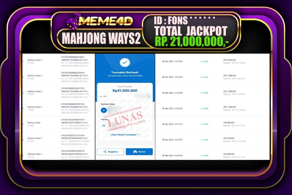 Bukti Jp MEME4D Slot Online 08 DESEMBER 2024
