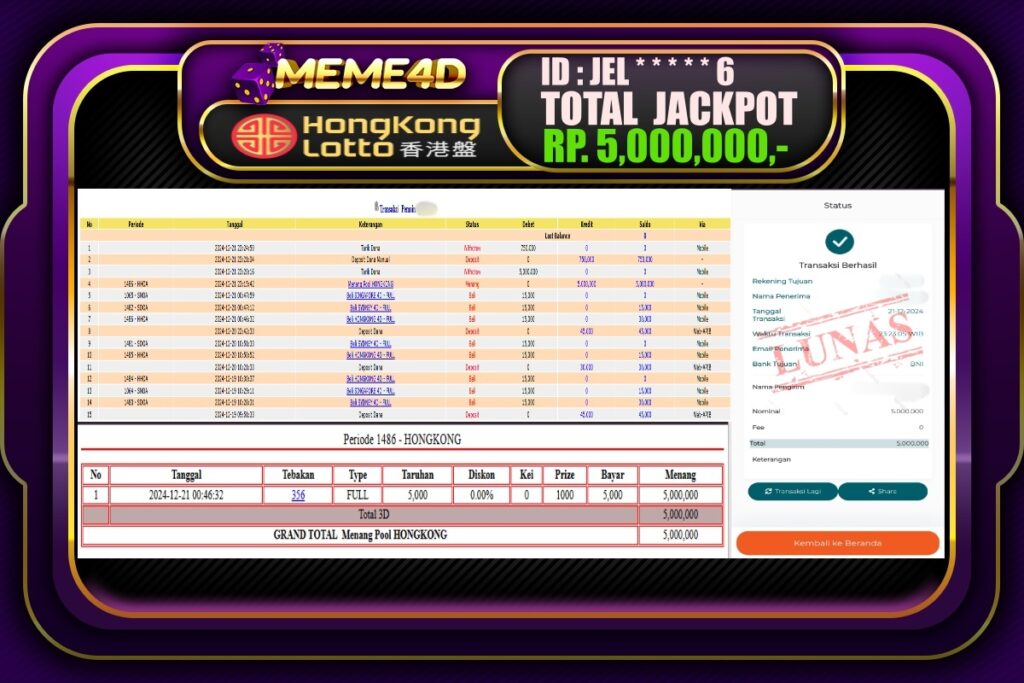 Bukti Jp MEME4D Togel Online 22 DESEMBER 2024
