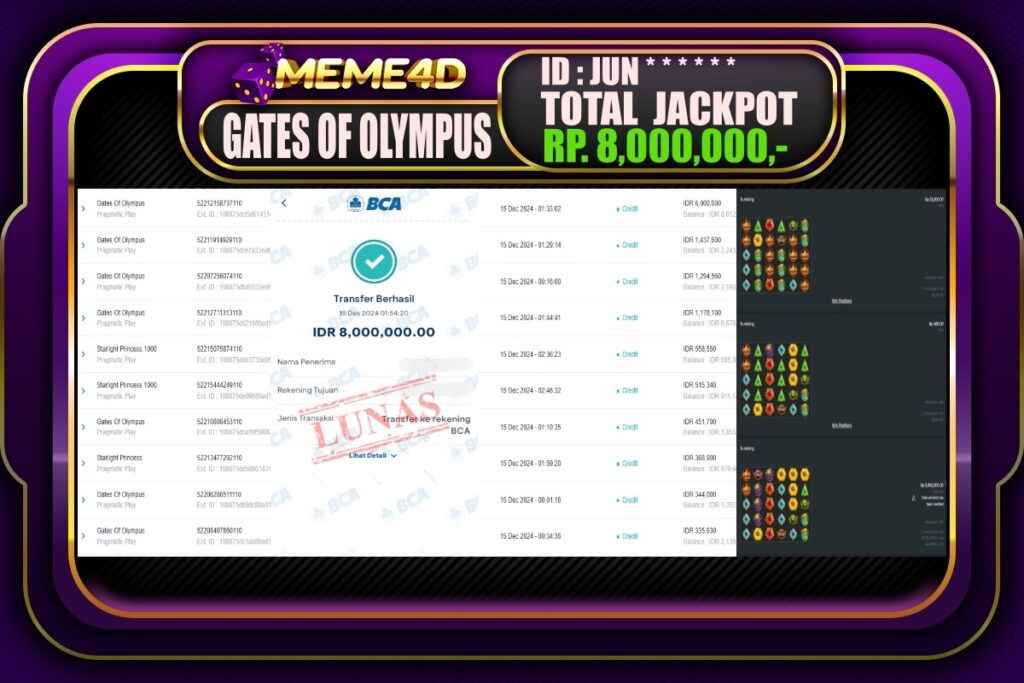 Bukti Jp MEME4D Slot Online 15 DESEMBER 2024