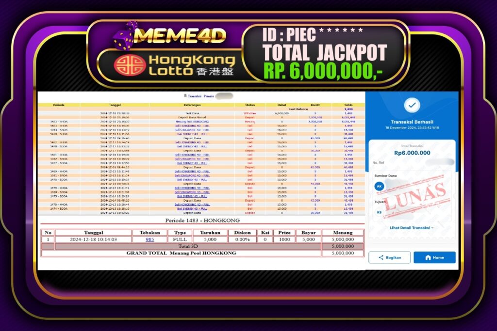 Bukti Jp MEME4D Togel Online 19 DESEMBER 2024