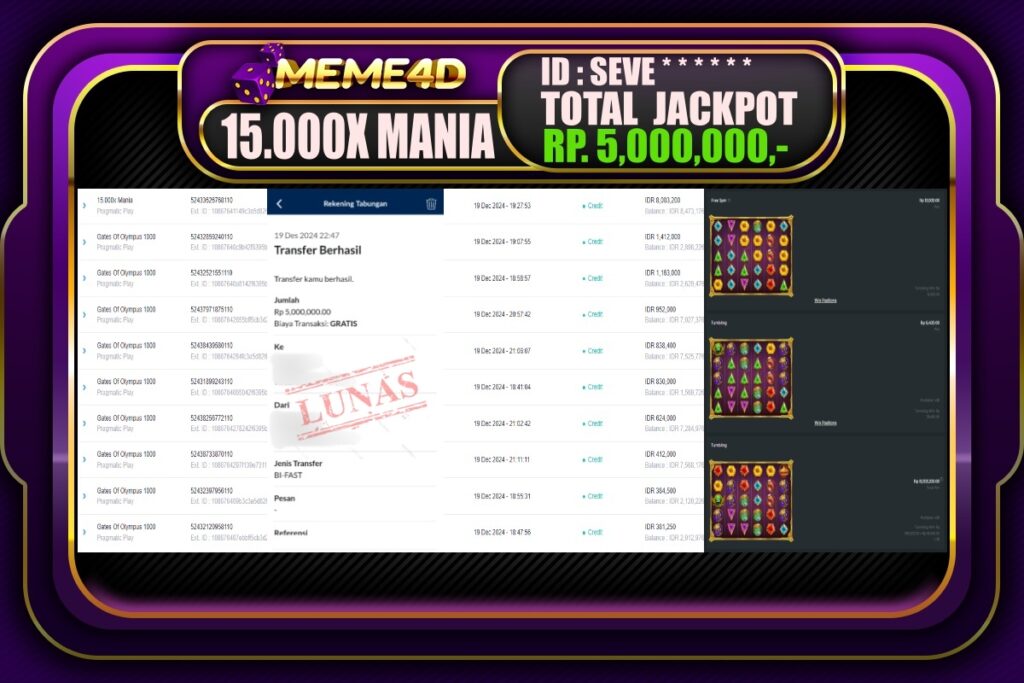 Bukti Jp MEME4D Slot Online 20 DESEMBER 2024
