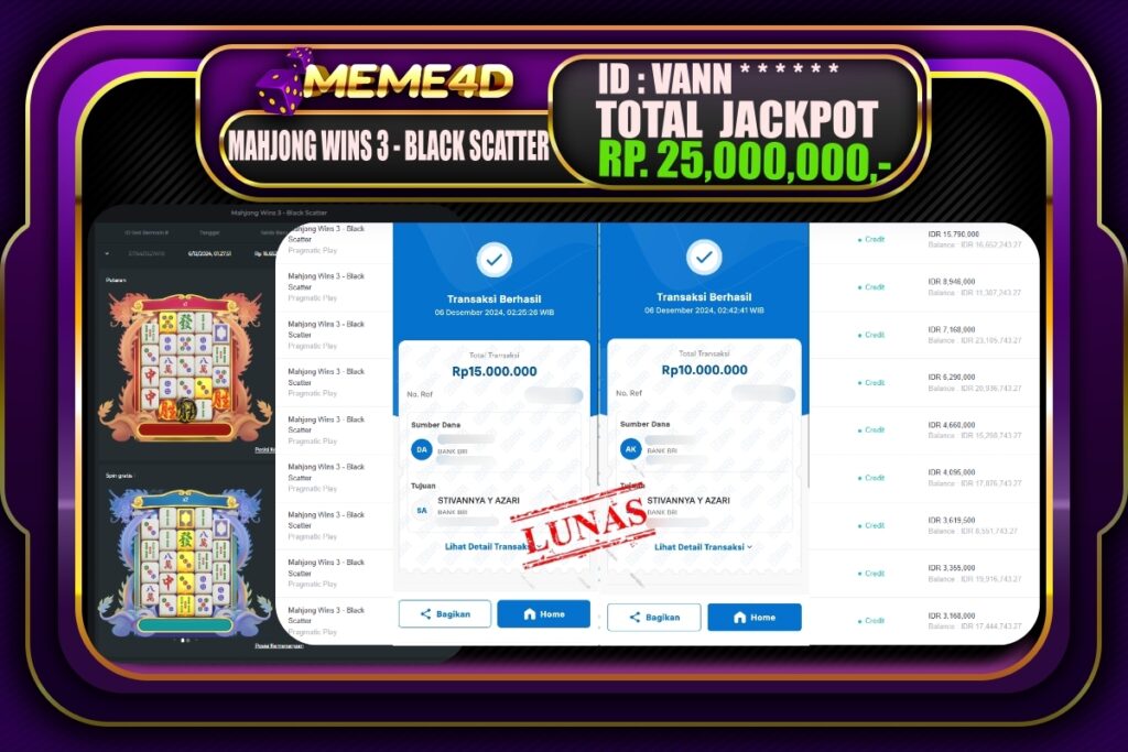 Bukti Jp MEME4D Slot Online 06 DECEMBER 2024