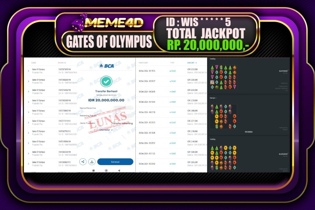 Bukti Jp MEME4D Slot Online 08 DESEMBER 2024