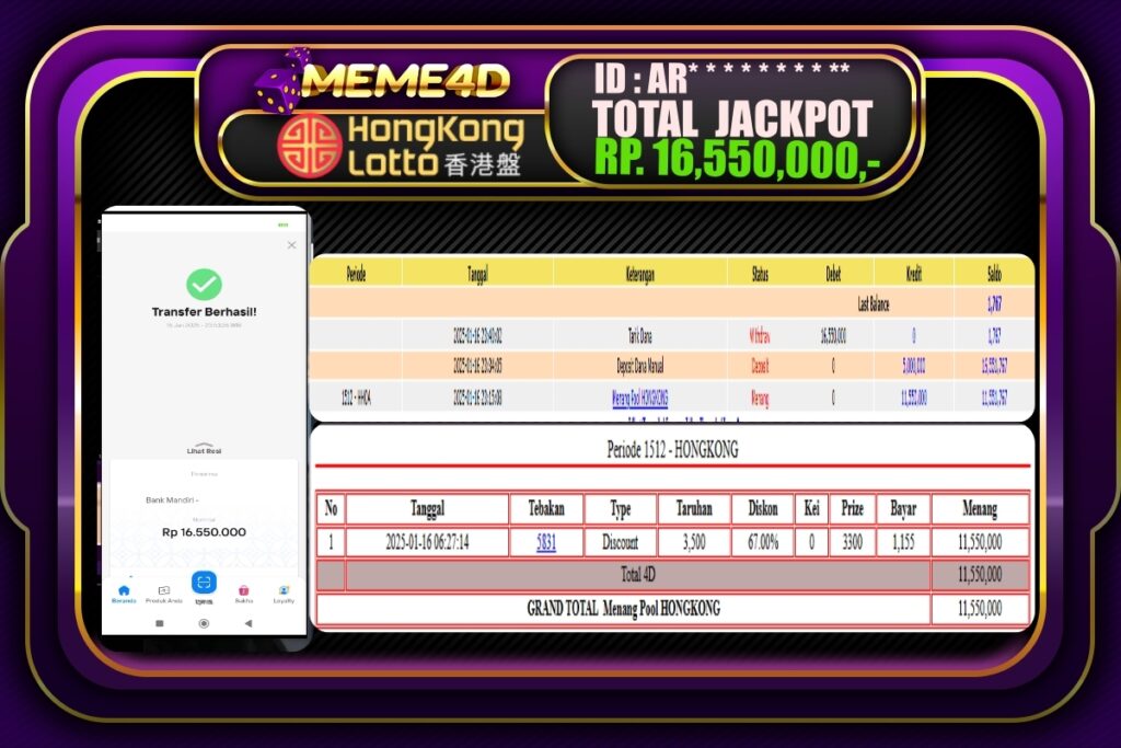 Bukti Jp MEME4D Togel Online 17 JANUARI 2025