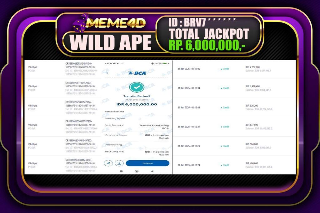 Bukti Jp MEME4D Slot Online 31 JANUARI 2025