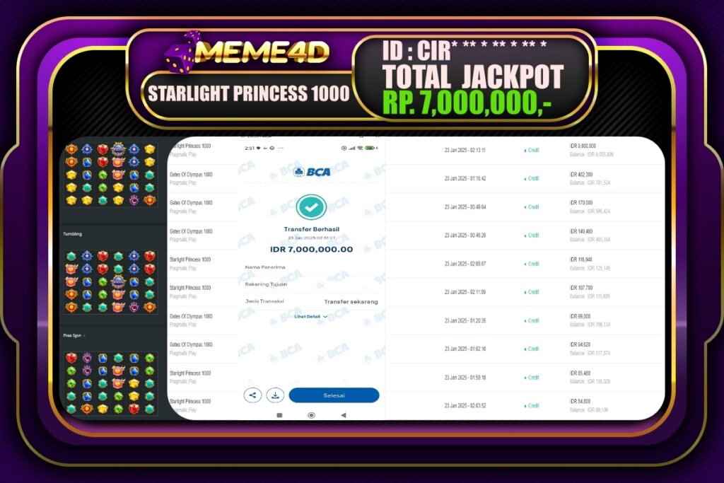 Bukti Jp MEME4D Slot Online 23 JANUARI 2025