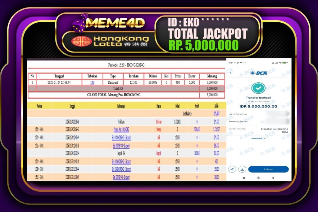 Bukti Jp MEME4D Togel Online 25 JANUARI 2025