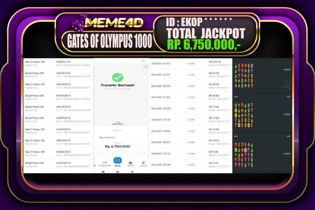 Bukti Jp MEME4D Slot Online 31 JANUARI 2025