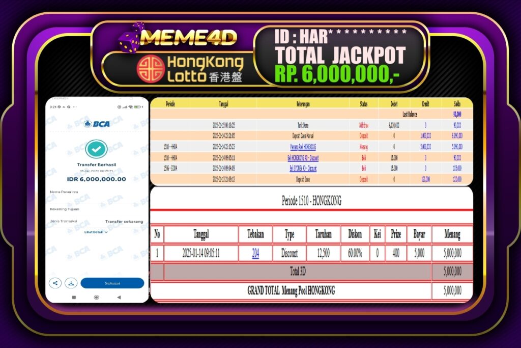 Bukti Jp MEME4D Togel Online 15 JANUARI 2025