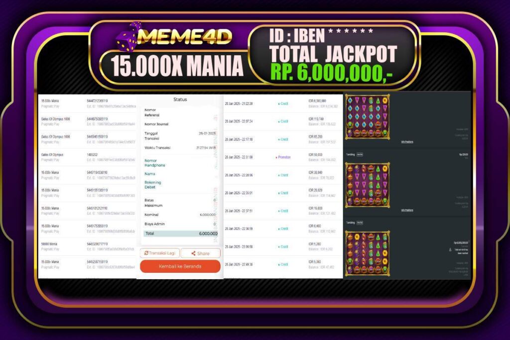 Bukti Jp MEME4D Slot Online 29 JANUARI 2025