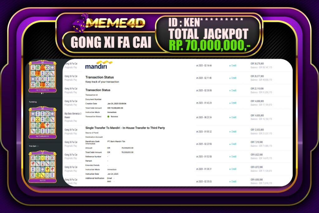 Bukti Jp MEME4D Slot Online 24 JANUARI 2025