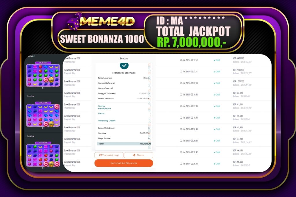 Bukti Jp MEME4D Slot Online 23 JANUARI 2025