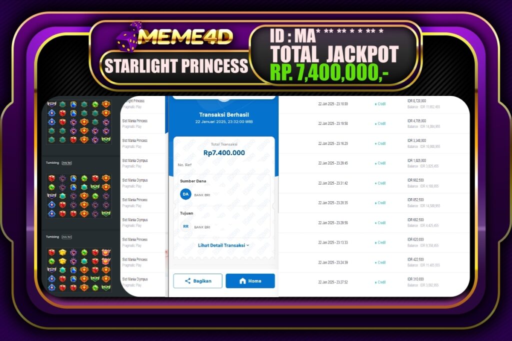 Bukti Jp MEME4D Slot Online 23 JANUARI 2025