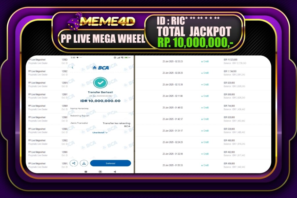 Bukti Jp MEME4D Slot Online 23 JANUARI 2025