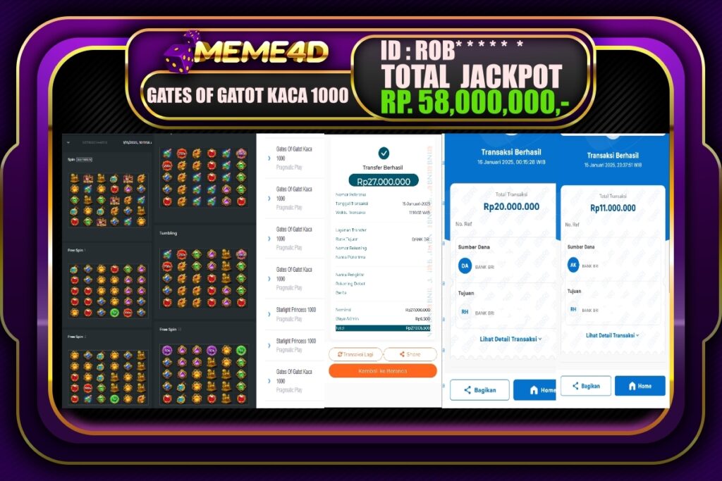 Bukti Jp MEME4D Slot Online 16 JANUARI 2025