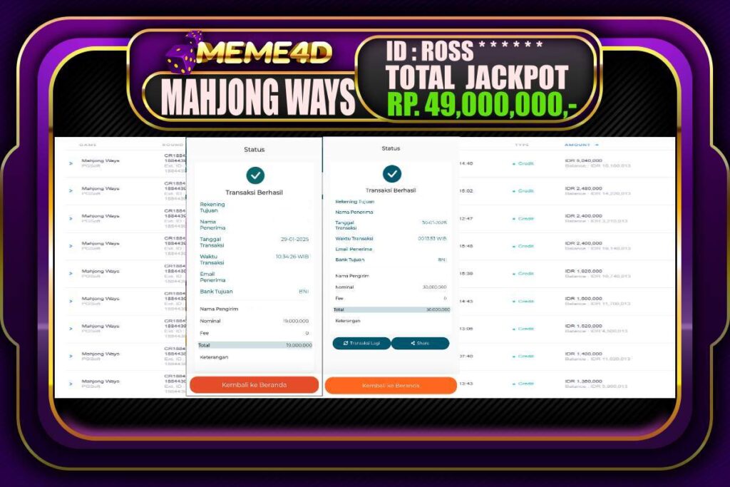 Bukti Jp MEME4D Slot Online 30 JANUARI 2025