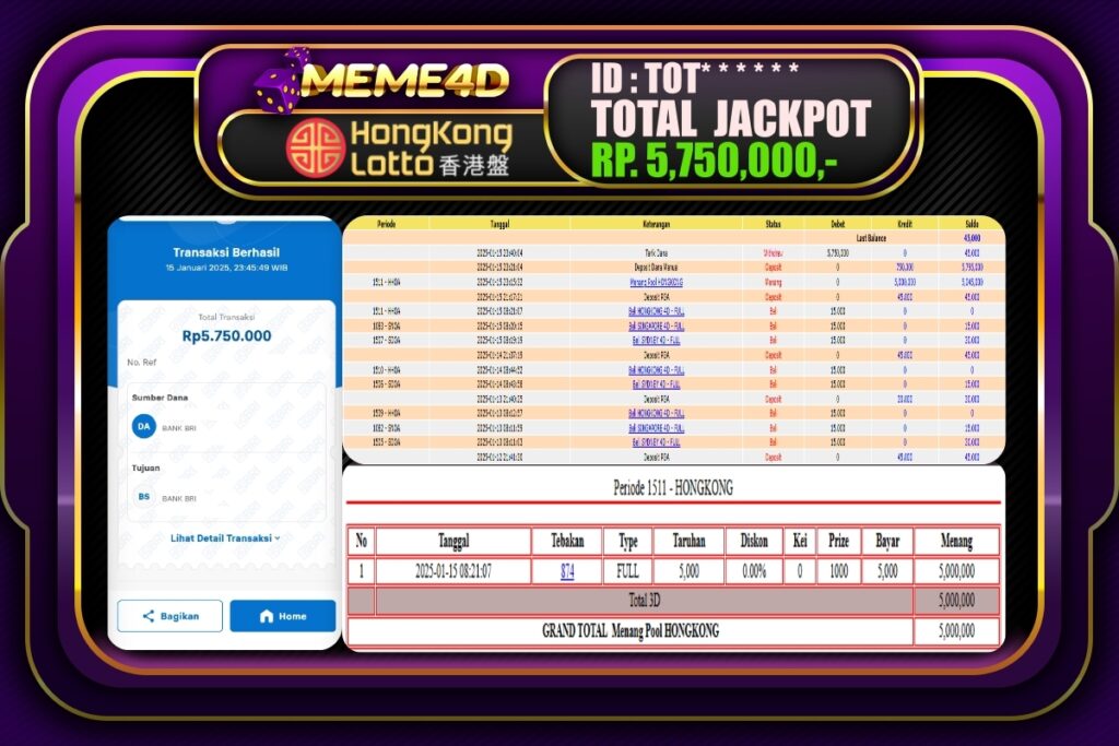 Bukti Jp MEME4D Togel Online 16 JANUARI 2025