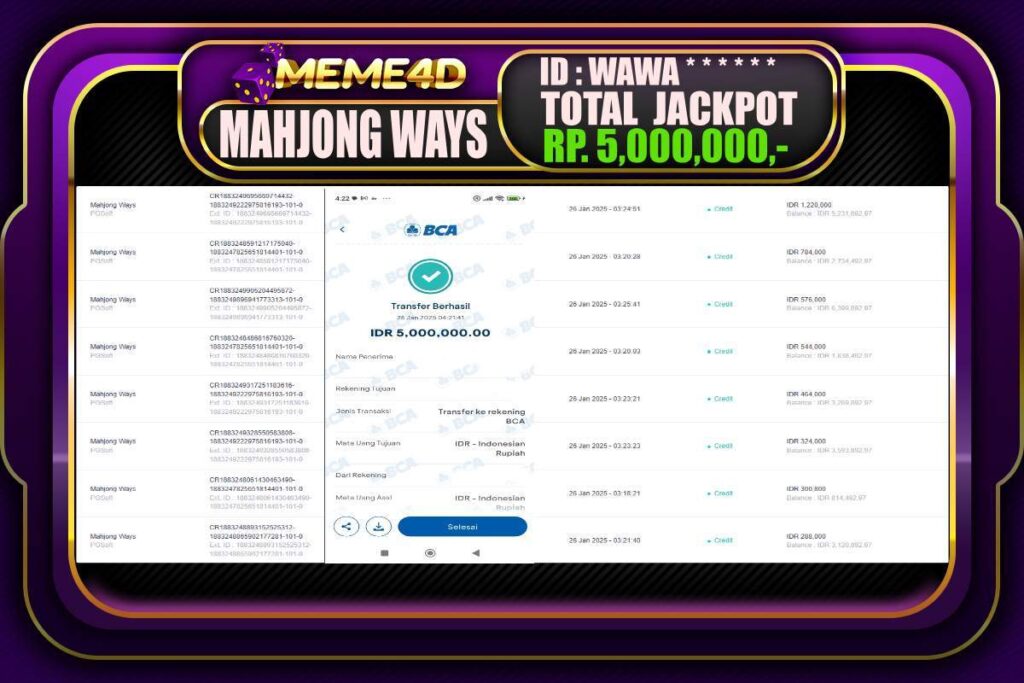 Bukti Jp MEME4D Slot Online 26 JANUARI 2025