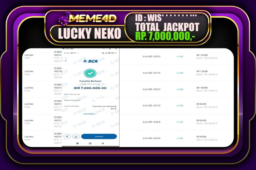 Bukti Jp MEME4D Slot Online 24 JANUARI 2025