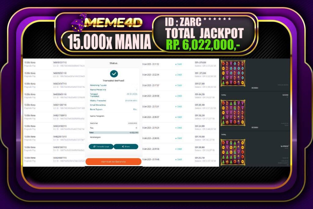 Bukti Jp MEME4D Slot Online 30 JANUARI 2025