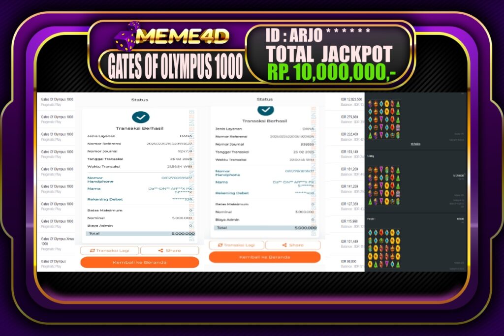 Bukti Jp MEME4D Slot Online 26 Februari 2025