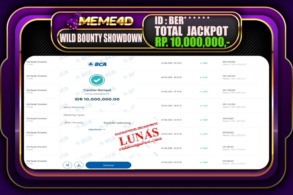 Bukti Jp MEME4D Slot Online 24 Februari 2025