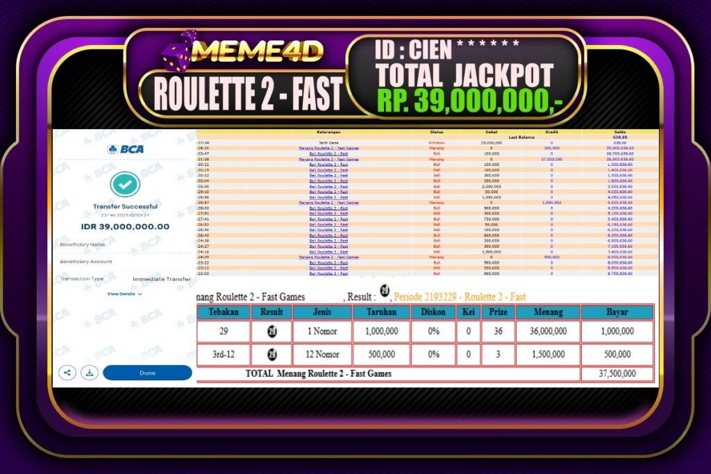 Bukti Jp MEME4D Casino Online 23 Februari 2025