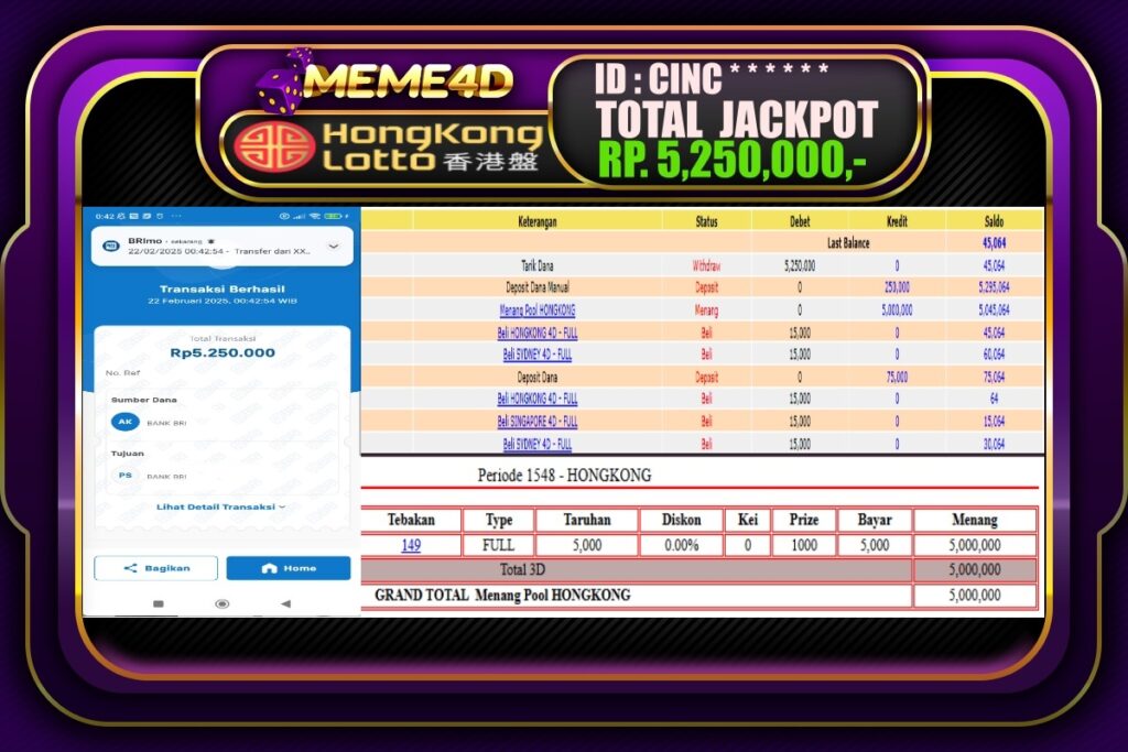 Bukti Jp MEME4D Togel Online 22 Februari 2025