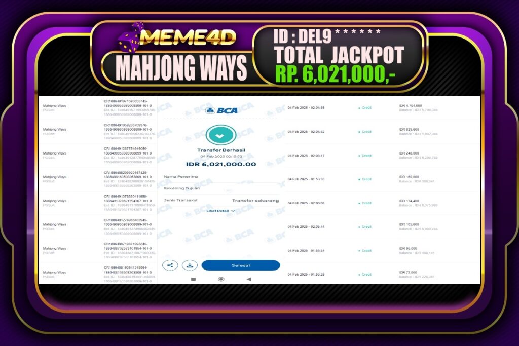 Bukti Jp MEME4D Slot Online 04 Februari 2025