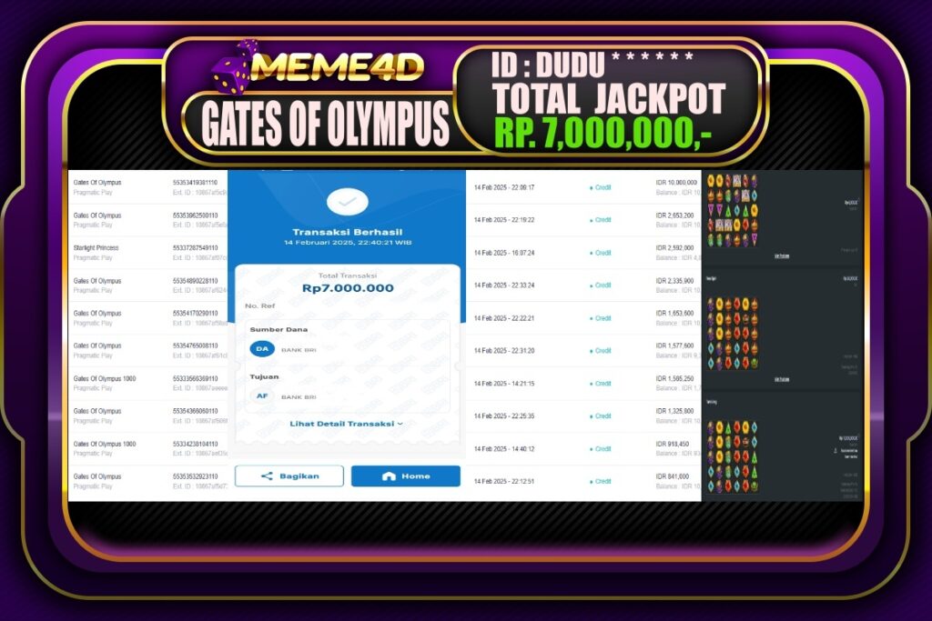 Bukti Jp MEME4D Slot Online 15 Februari 2025