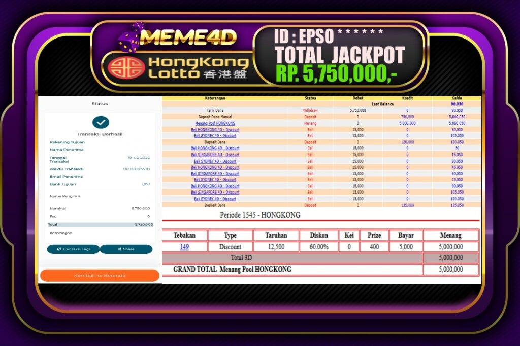 Bukti Jp MEME4D Togel Online 19 Februari 2025