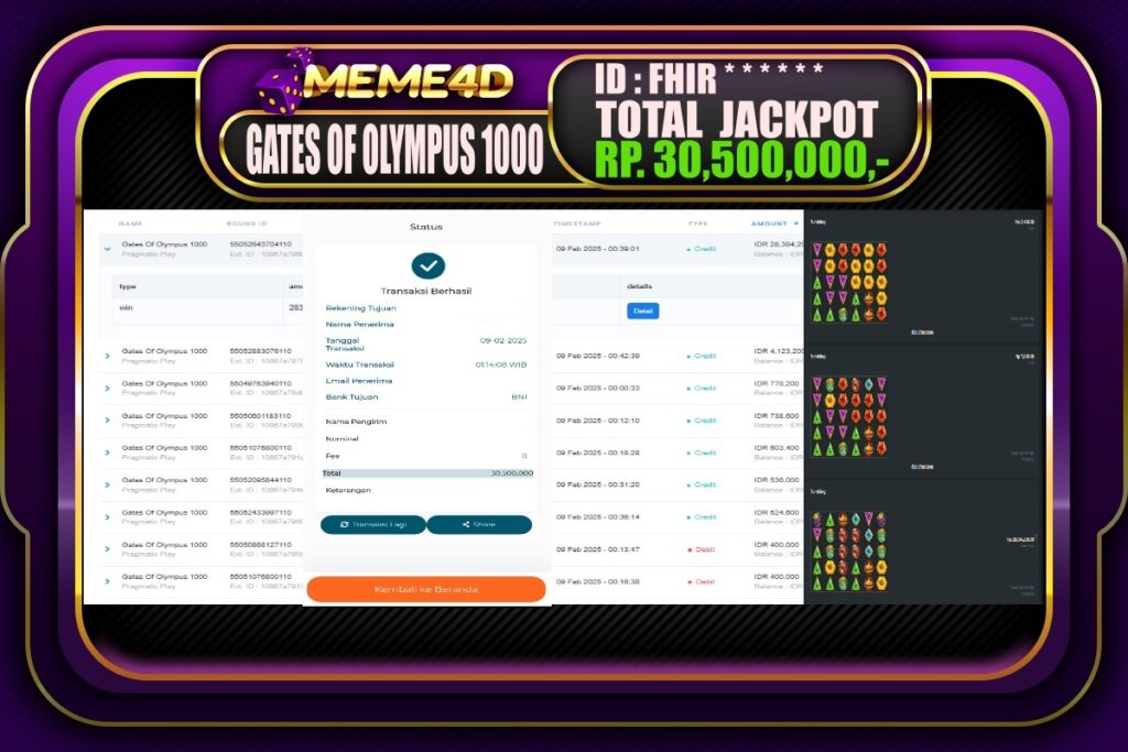 Bukti Jp MEME4D Slot Online 09 Februari 2025