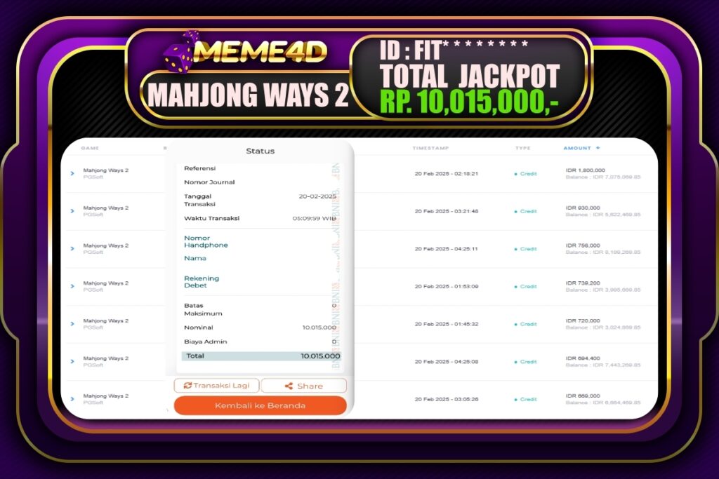 Bukti Jp MEME4D Slot Online 20 Februari 2025