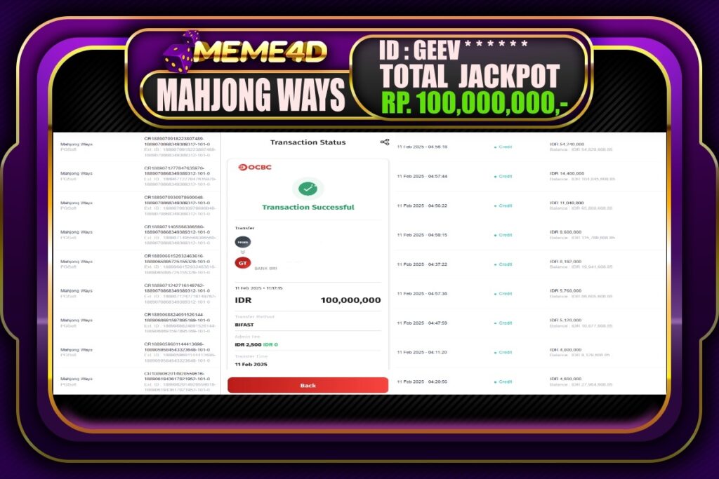 Bukti Jp MEME4D Slot Online 12 Februari 2025