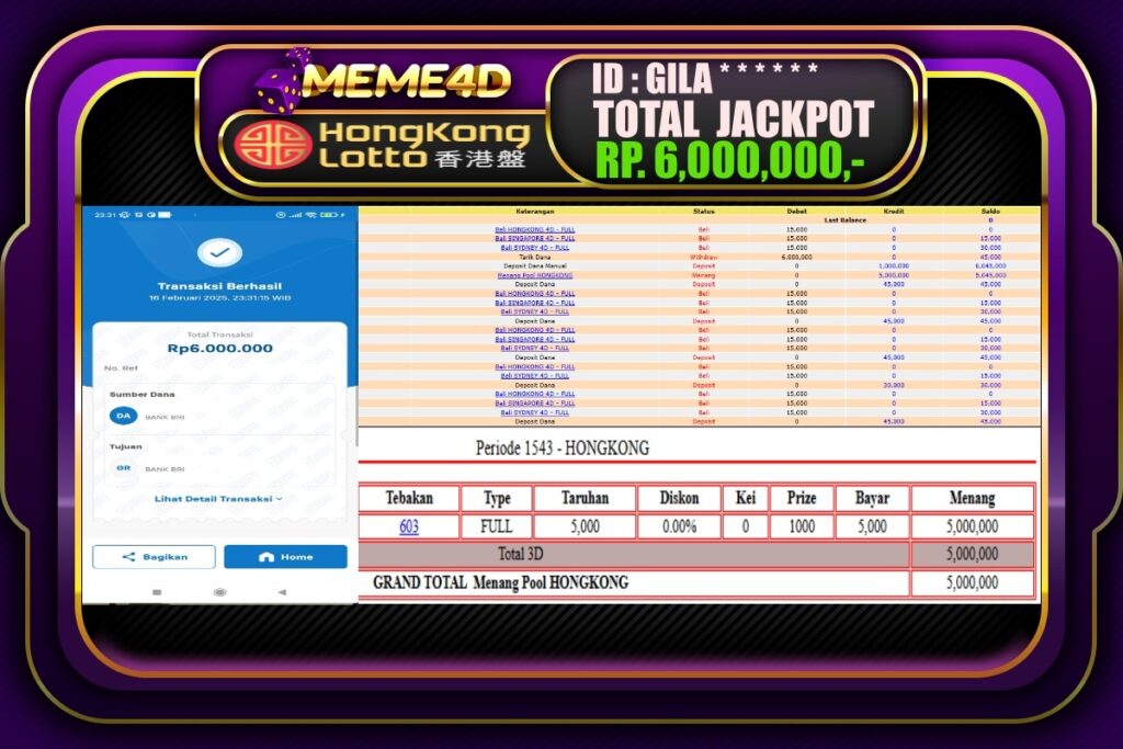 Bukti Jp MEME4D Togel Online 17 Februari 2025