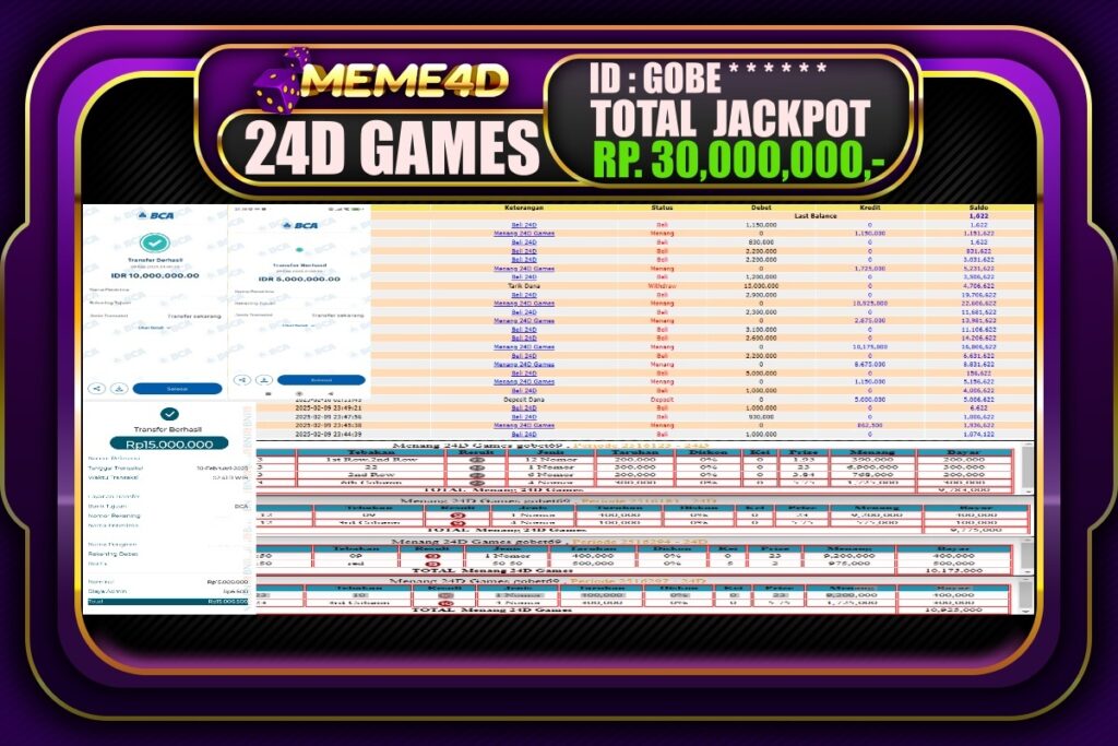 Bukti Jp MEME4D Casino Online 10 Februari 2025