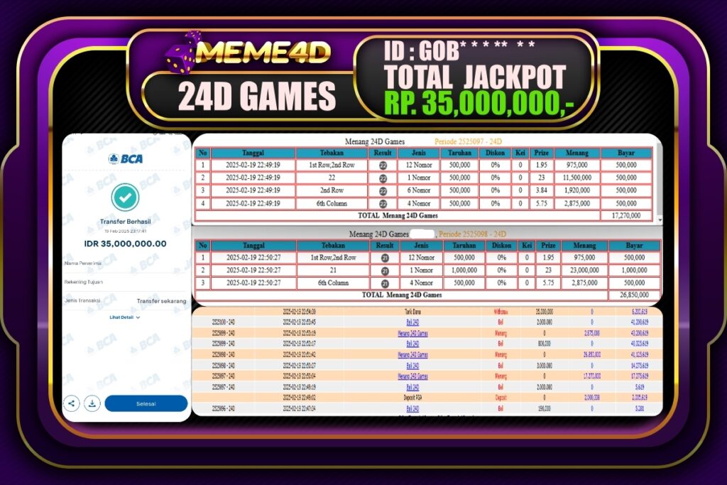 Bukti Jp MEME4D Casino Online 20 Februari 2025