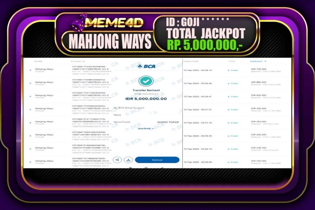 Bukti Jp MEME4D Slot Online 10 Februari 2025