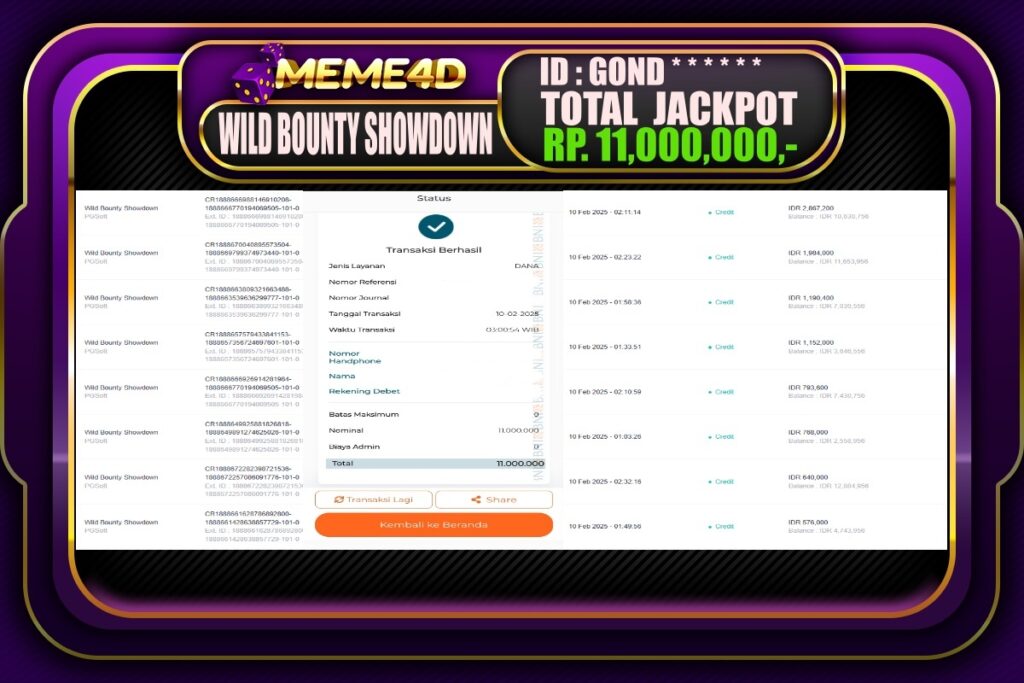 Bukti Jp MEME4D Slot Online 10 Februari 2025