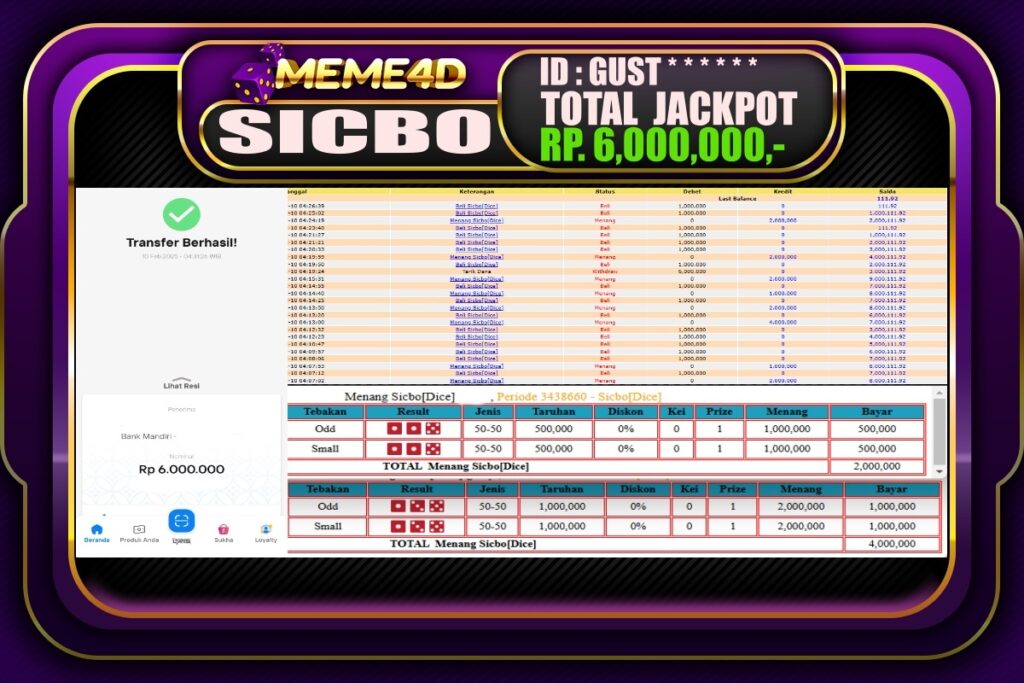 Bukti Jp MEME4D Casino Online 10 Februari 2025