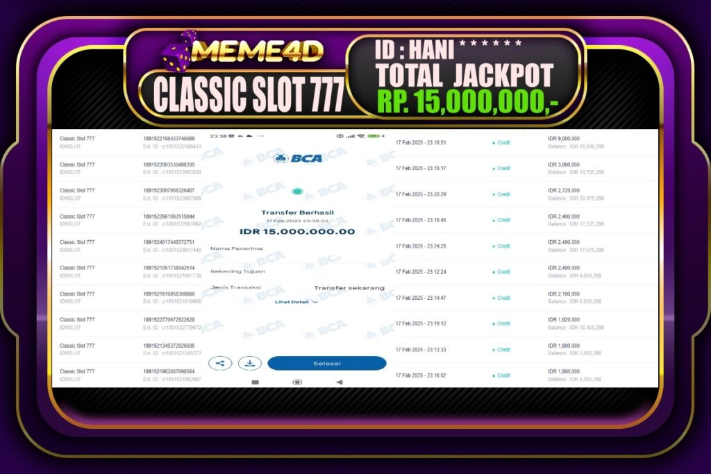 Bukti Jp MEME4D Slot Online 18 Februari 2025