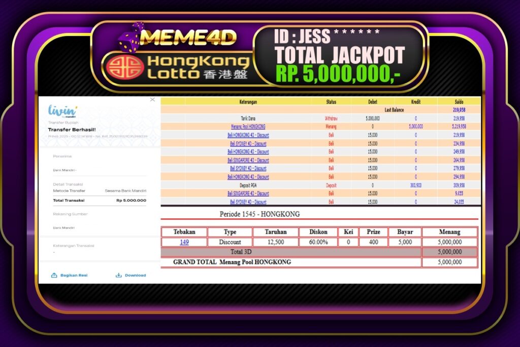 Bukti Jp MEME4D Togel Online 19 Februari 2025
