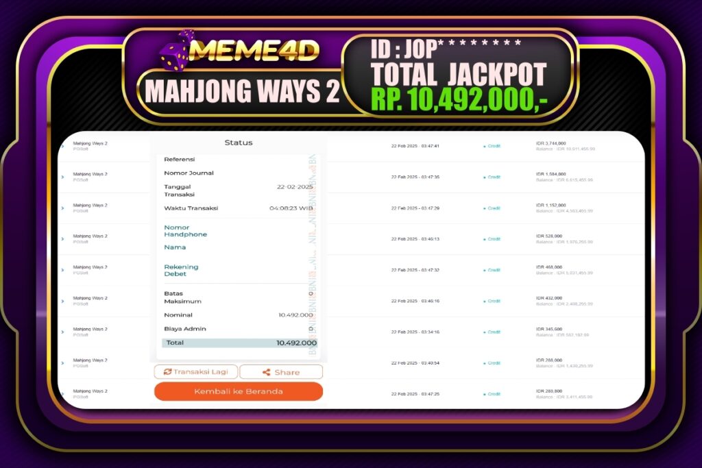 Bukti Jp MEME4D Slot Online 22 Februari 2025