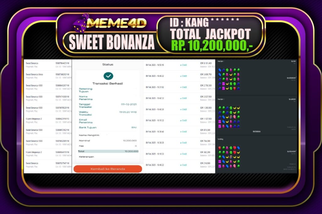 Bukti Jp MEME4D Slot Online 10 Februari 2025