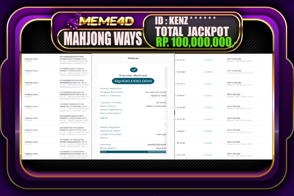 Bukti Jp MEME4D Slot Online 17 Februari 2025