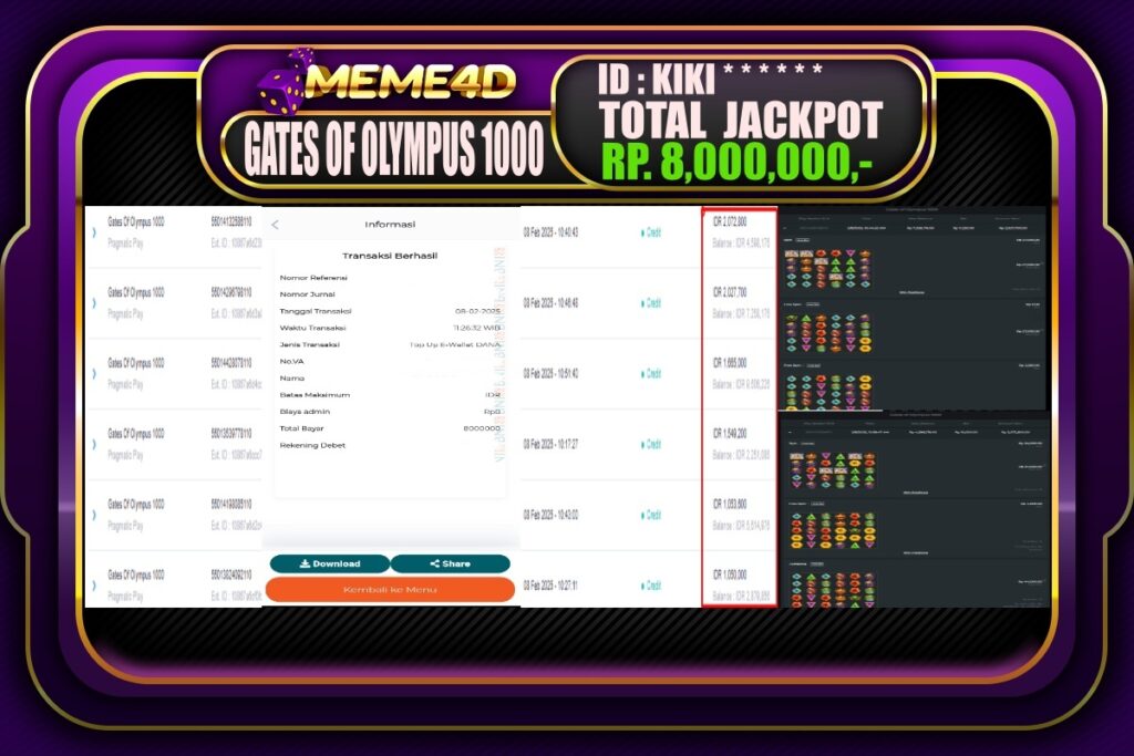 Bukti Jp MEME4D Slot Online 09 Februari 2025